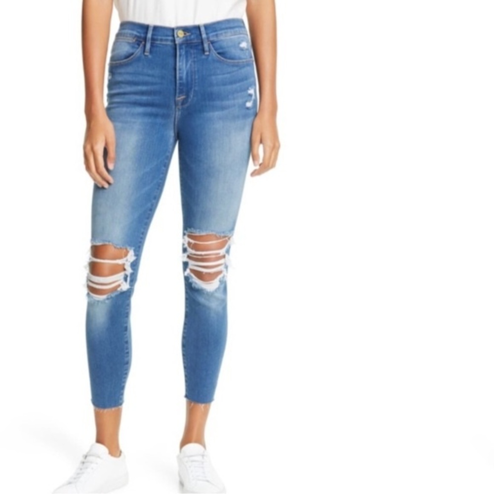 Frame Denim Le High Skinny Crop Distressed Jeans Gaby Wash Women’s Size 26